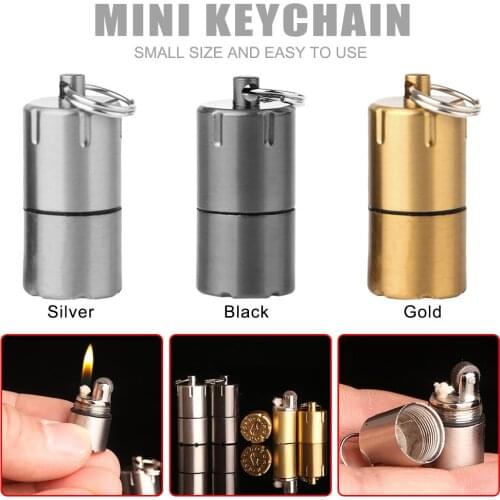 Mini Lighter Keychain Without Gasoline Kerosene Oil For Outdoor Portable Capsule Cigarette Lighters Metal Pendant Key Ring Tools