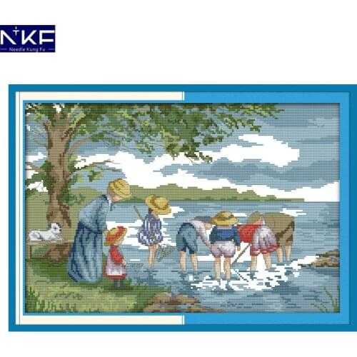NKF Fishing figure style needlepoint embroidery kits counted cross stitch sets for home decoration
