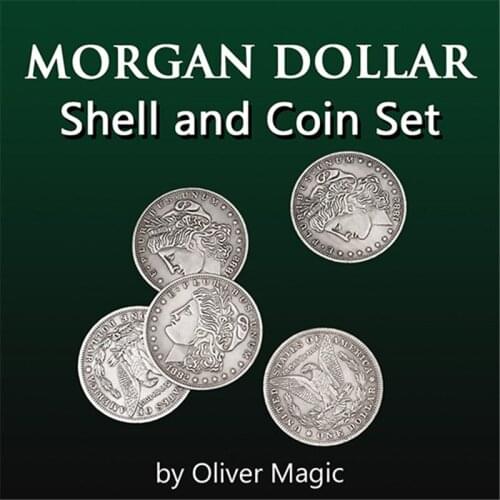 Morgan Dollar Shell and Coin Set (5 Coins + 1 Head Shell ) Magic Tricks Close Up Illusions Gimmick Prop Coin Magia