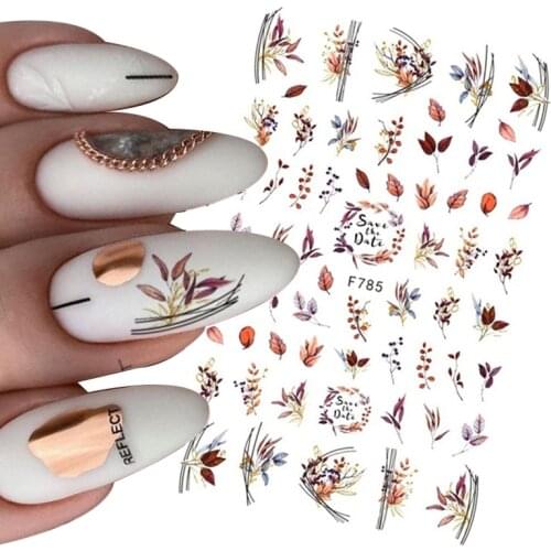 1pcs Leaf With Lines Nails Sticker Designer Fruit Nail Art 3D Decals Acrylic Designs Self Adhesive Manicure Slider accesorioss