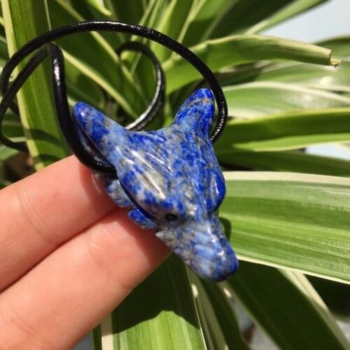 Natural Lapis Lazuli Quartz Crystal Hand-carved Wolf head pendant