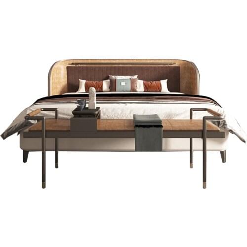New Chinese solid wood double bed master bedroom modern light luxury high-grade flannel bed screen bed furniture