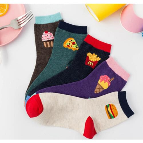 2019 New Japanese Harajuku Cartoon Food Burger Kawaii Socks Women Cotton Sweet Wear Funny Socks for Ladies 390