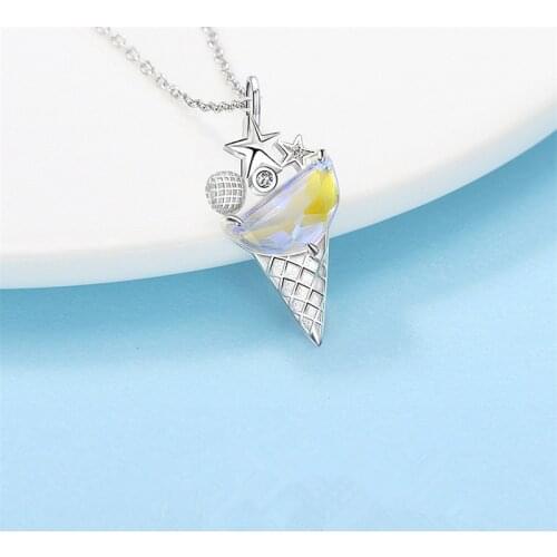 2021 New 925 Sterling Silver Crystal Ice Cream Star Moon Charm Pendant Choker Necklace For Girl Women Statement Jewelry dz816