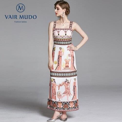 New Womens Dress Light-Cooked Holiday Style Sling Long Skirt Ethnic Style Printed Dress Elegant Fashion Female Summer ShoeY-176