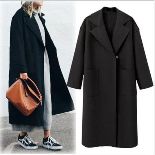 Autumn Winter New Womens Korean Slim Was Thin Woolen Coat Pure Color Long-sleeved Temperament Long Section Casual Jacket CL52