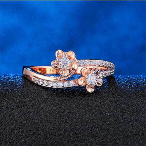 New fashion womens color separation zircon ring creative micro inlay lucky grass flower engagement ring size 6-10