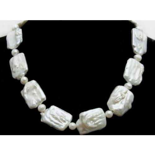 White 15*25 mm Rectangle Natural Pearl Necklace for Women Jewelry 20" 40"
