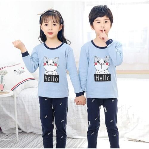 Childrens Cotton Pajamas Sets Big Boys Girl Cartoon Sleepwear Winter Long-sleeved Pyjamas Kids T-shirt+pant Baby Girls Clothes
