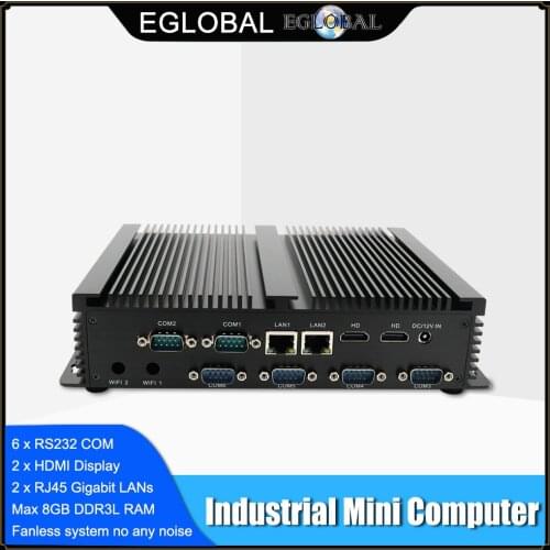 Eglobal Industrial Mini PC Intel Core i3 i5 2955U 4005U 4200U 2 RJ45 Lan 2HDMI Linux Desktop Computer 6 RS232 COMs 8 USB