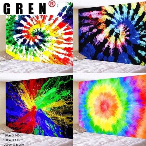 GREN Tapestry Rainbow Tie Dye Wall Hanging Fabric Mural Background Cloth Wall Rugs Towel Beach Fabric Blanket Dorm Living Home