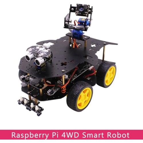 Raspberry pi 4WD Smart Robot with WIFI HD Camera Track Avoid Follow Function Car for Raspberry Pi 4B/3B+(Not Include Battery)