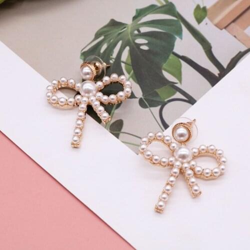 Bow-Pearls Stud-Earrings Sweet New Designs Personality Pretty Simple