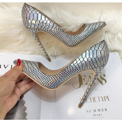 Free shipping fashion women pumps Casua silver snake python printed pointed toe high heels shoes 12cm 10cm 8cm Stiletto heeled