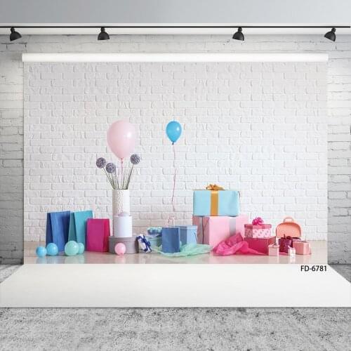 Party Photographic Backdrops White Brick Wall Gift Balloons Vinyl Photo Backgrounds for Photo Studio Children Baby Photophone
