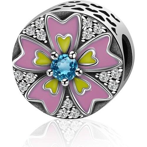 NEW Hot Sale 100% 925 Sterling Silver Five-Leaf Grass Heart-Shaped Francs Charm Beads Bracelet Authentic Jewelry 1781-1800