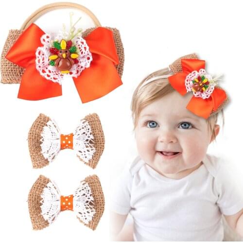 1/2/3Pcs Thanksgiving Hair Clips Hairband Set for Girls Turkey Bow Boutique Flame Hair Bows Barrettes Handmade Hair Accessories