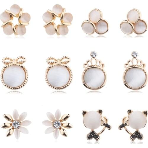 MENGJIQIAO 2019 Japan Korean New Trendy Opal Stone Flower Stud Earrings For Women Fashion Bijoux Lovely Animal Oorbellen Gifts