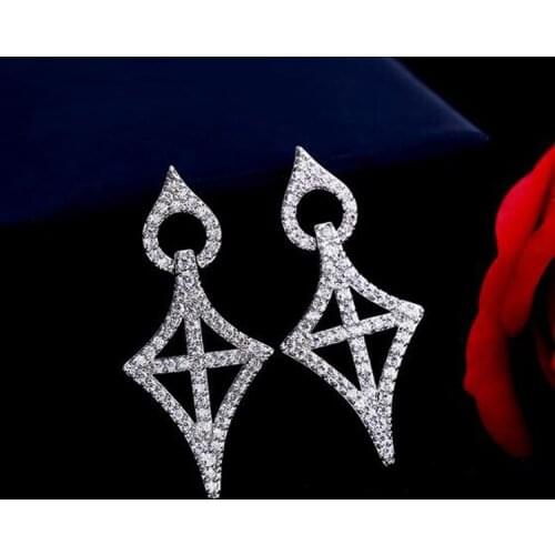 AAA Quality Full Pave Premium Zircon Crystals Lozenge Earrings Sterling Silver Needle Lead-Free Drop Earrings for Women