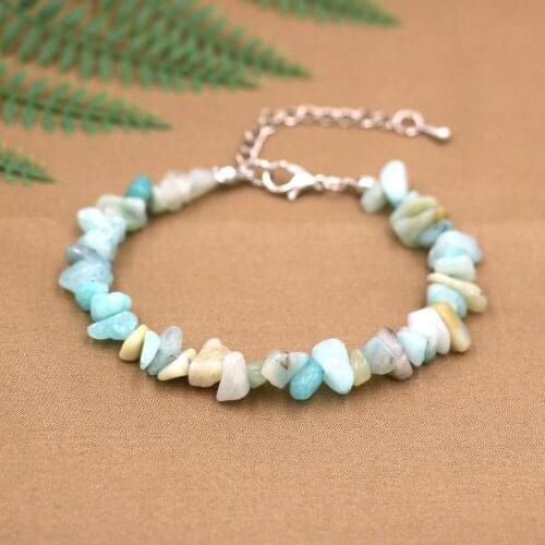 Natural Chip Stone Beads Bracelet Women Charm Sunstone Amazonite Pink Quartz Amethyst Bracelets For Women Healing Energy Jewelry