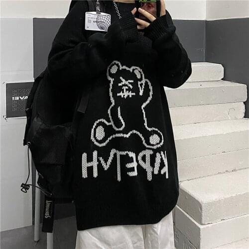 Womens Sweater Oversize Y2k Tops Knitted Letter Pullover Black Gothic Korean Fashion Streetwear Long Sleeve Winter Goth Clothes