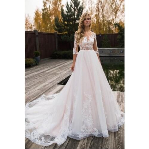 Wedding Dress 2019 Three Quarter Sleeves Wedding Gowns Vestidos de Novia Lace Bridal Gown Trouwjurken Mariage Robe