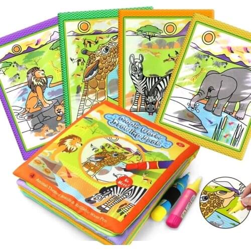 1Set Montessori Coloring Book Doodle & Magic Pen Painting Drawing Board For Kids Toys Magic Water Drawing Book Birthday Gift