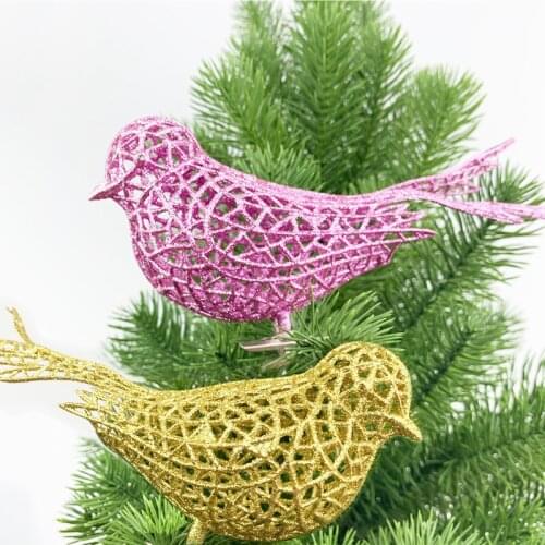 1PC Simulation Bird Glitter Christmas Tree Hanging Ornaments for Xmas Creative DIY Accessories Garland Party Supplies