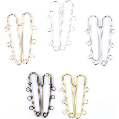 10Pcs Safety Pin Brooches Connectors Finding Gold Silver Plated 3 Holes For DIY Jewelry Making Craft Sewing Apparel Accessories