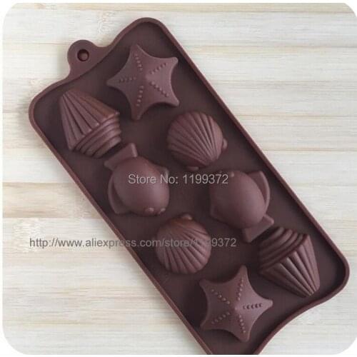 100pcs Brown silicone durable bakeware mold shell fish styling cake baking molds Handmade Chocolate Ice Cube DIY Mold soap