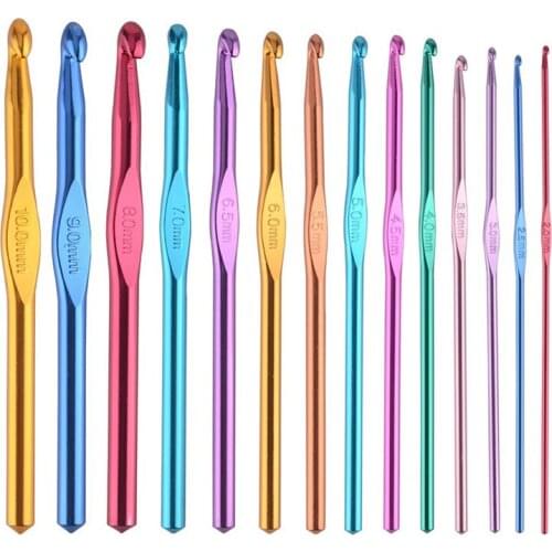 12Pcs Metal Handle Crochet Hooks Knitting Needles Set Crocheting Needle Tool Sweater Weave Sewing Needles Tool