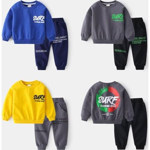 Childrens Sweatshirts 2PC/Sets Boy Cotton Sports Suit Baby Girls Letter Printed Clothes 2021 Autumn Kids Teen Casual Tops Pants