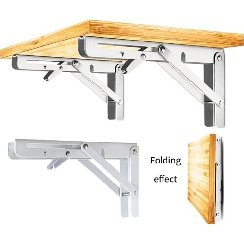 2pcs Silver Folding Shelf Brackets Heavy Duty Rolled Steel Table Hinge Laminate Support Decorative Wall Mounted Shelf Bracket