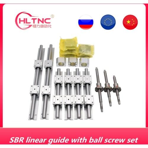 SBR16 SBR20 linear rail set + 3 ballscrew SFU1605+BK/BF12 + nut housing + couplers+SBR blocks for CNC router/Milling Machine