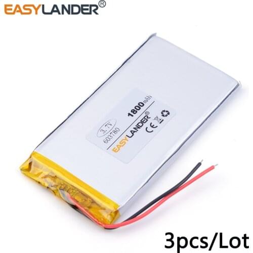 3pcs /Lot 3.7v lithium Li ion polymer rechargeable battery 603780 1800 mah DIY mobile emergency power charging treasure battery