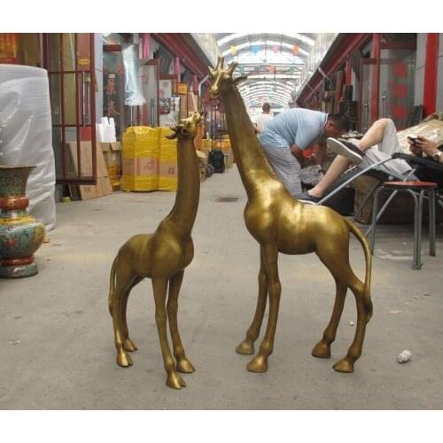 34" China Feng shui Bronze Copper Giraffe statue Art Deco Sculpture Pair