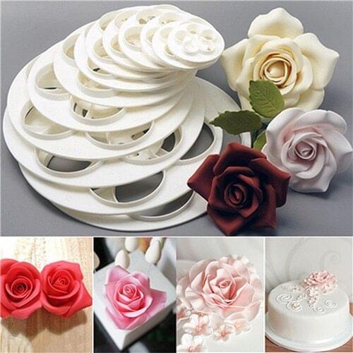 6Pcs Kitchen Baking Tools Different Size Fondant Mold Cake Rose Flower Mould Cookie Candy Cake Paste Decoration Cutter Tool