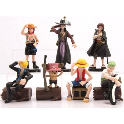 7pcs/lot Anime One Piece Luffy Zoro Dracule Mihawk Sanji Ace Shanks PVC Action Figure Collection Model Toy Gifts