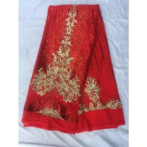 African Lace Fabric French Sequins Net Lace High Quality red Sequins Lace Fabric for 2017 new design Sequins Fabric for Dress