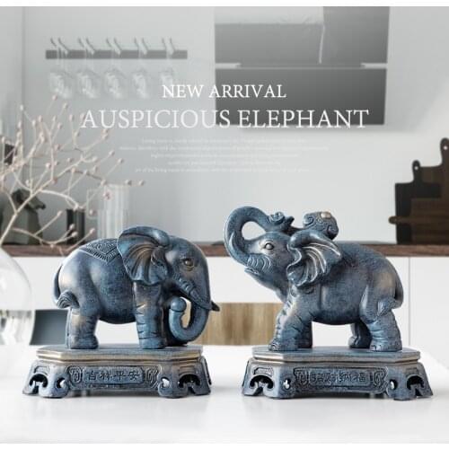 Home Decoration accessories lucky elephant couple figurine resin statue ornaments for living room office tabletop for gift