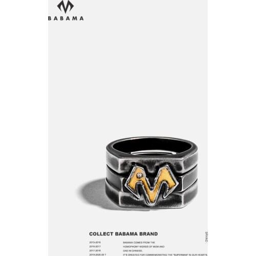 Babama2021 new fashion brand mens fashion ring lovers jewelry M letter ring youth single ring