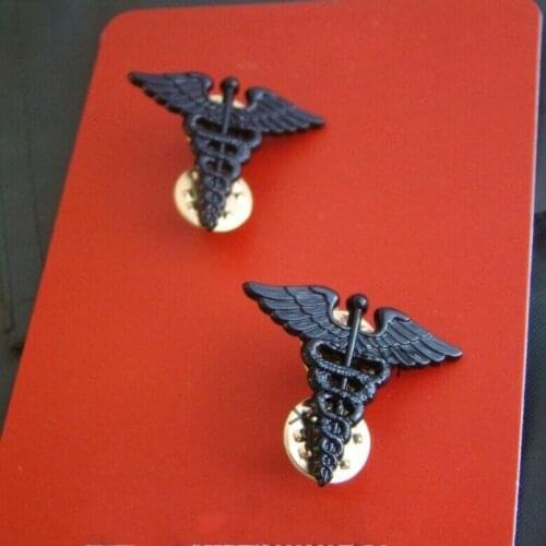 Pair Us Army Medical Service Corps Officer Collar black Badge Pin Insignia