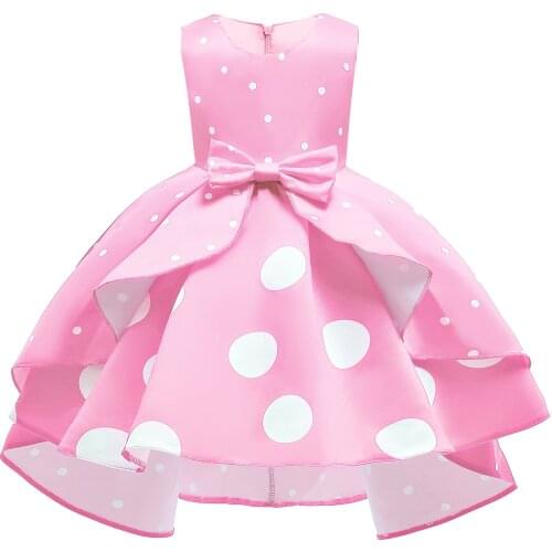 Kids Girls Summer Polka Dot Dress Round Neck Sleeveless Asymmetrical Dress Double Layer Hem Bowknot Party Wedding Birthday Dress