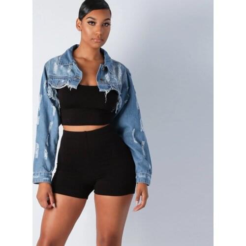 Denim Jacket Women Ripped Long Sleeve New Ultra Short Sexy Personalized Washed Short Jacket Lady Jean Coat Vintage Clothes Women