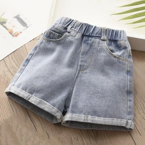 2021 Hot Summer Casual New 2 3 4 5 6 7 8 9 10 11 12 Years Simple All Match Elastic Solid Color Denim Shorts For Kids Baby Girls