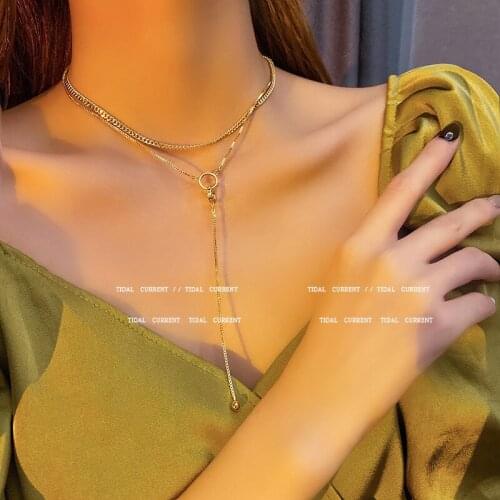 European and American Double Layered Long Tassel Pendant Necklace Gold Plated Round Circle Clavicle Chain Necklaces for Women