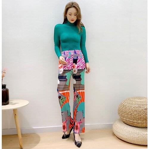 HOT SELLING Miyake Fashion fold print straight pants IN STOCK