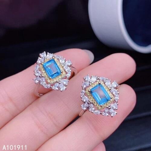 KJJEAXCMY fine jewelry natural blue topaz 925 sterling silver new women ring support test luxury