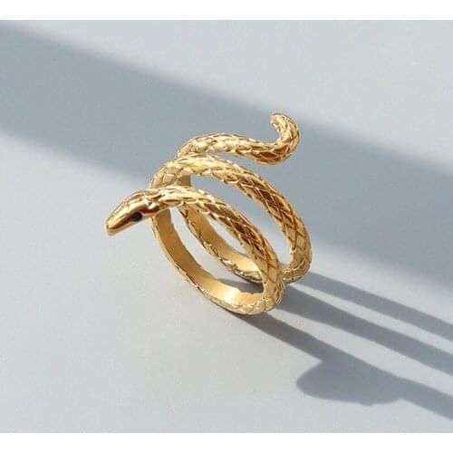 Snake Ring for Woman Stainless Steel Slytherin Ring Vintage Silver Color Snake Finger Ring WIth Black Stone Gifts Free Box