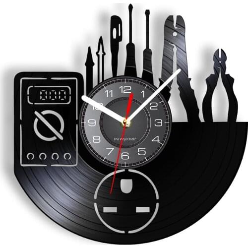 Mechanic Tools Wall Clock Made Of Real Vinyl Record Electronic Machine Repairment Tools Vinyl LP Wall Watch Gifts For Repair Man